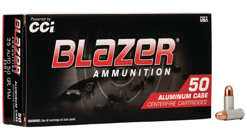 CCI Blazer .25 ACP 50 Grain Aluminum Centerfire FMJ