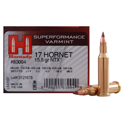 Hornady Superformance Varmint 17 Hornet 15.5 Grain Brass Rimfire 25 Rounds NTX