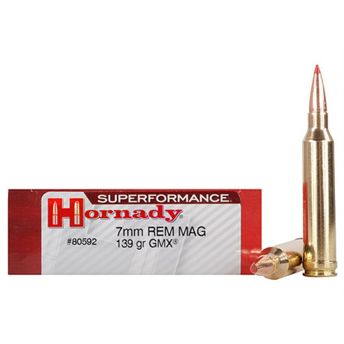 Hornady Superformance 7mm Rem Mag Ammunition 139 Grain Brass 20 Rounds GMX