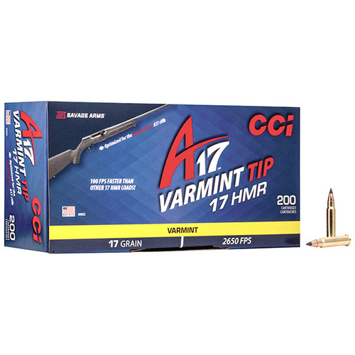 CCI A17 Varmint Tip 17 HMR Rifle Ammunition 200 Round Brass Rimfire 17 Grain Varmint Tip