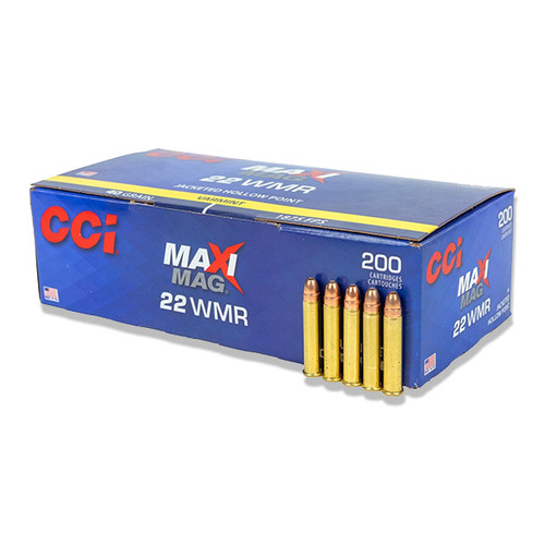 CCI Maxi-Mag 22 WMR Ammunition Brass 200 Rounds 40 Grain JHP