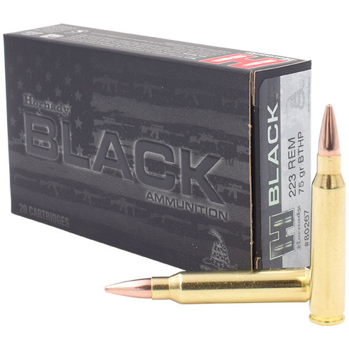 Hornady Black 223 Remington Ammunition 20 Rounds Brass Centerfire 75 Grain Match BTHP