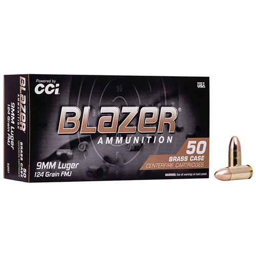 CCI Blazer 9mm Luger Handgun Ammunition 50 Rounds Brass Centerfire 124 Grain FMJ