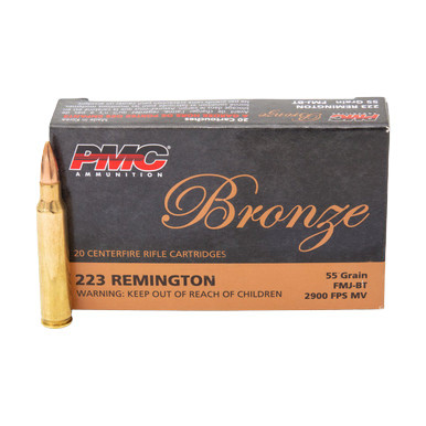 PMC Bronze 223 Remington Rifle Ammunition 20 Rounds Brass Centerfire 55 Grain FMJ Boat Tail 