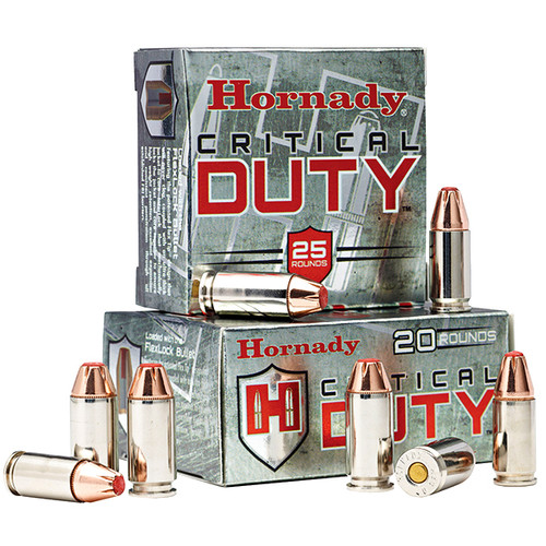Hornady Critical Duty 9mm Luger Ammunition 25 Rounds Nickel Plated 135 Grain Hornady FlexLock PTFB