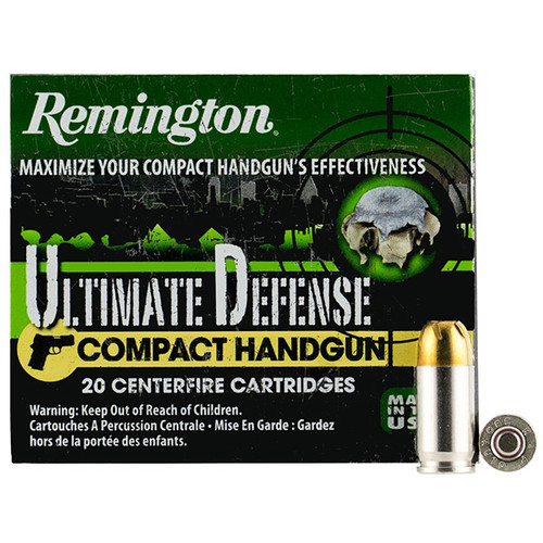 Remington Ultimate Defense Compact Handgun 380 Auto Ammunition 20 Rounds Nickel Plated Brass Centerfire 102 Grain Bonded JHP