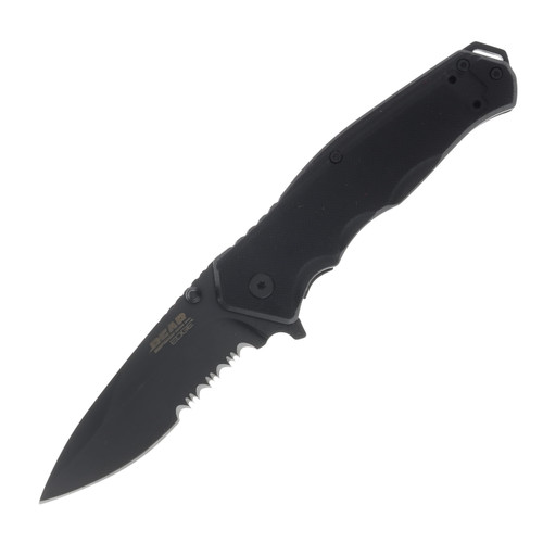 Bear & Son Knives Sideliner 3.37in Partially Serrated Black Drop Point BR71129