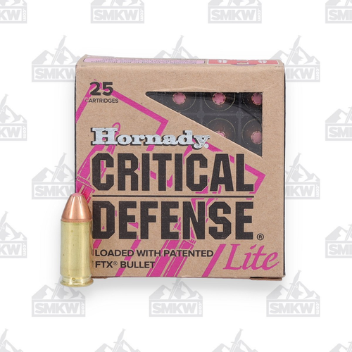 Hornady Critical Defense Lite 9mm 100gr FTX Pink Tip Brass Ammo 25Rd