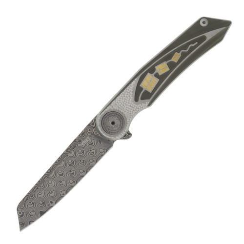 CRKT Fortuitous Folding Knife Titanium 3.51 Inch Damasteel Wharncliffe CR4015