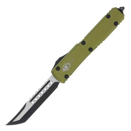 Microtech Ultratech Out-the-Front Automatic Knife (Satin/DLC Hellhound Tanto| OD Green)