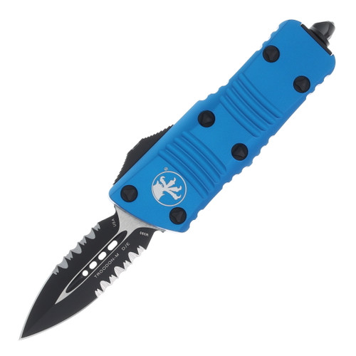 Microtech Mini Troodon Out-the-Front Automatic Knife (Partially Serrated Black D/E | Blue)