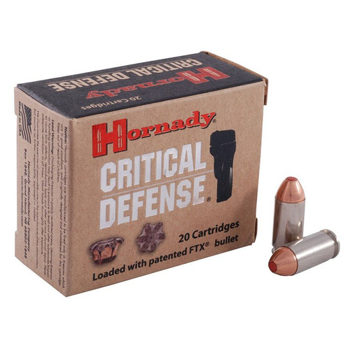 Hornady Critical Defense 40 S&W Ammunition 165 Grain Nickel Plated Centerfire 20 Rounds Spitzer FTX