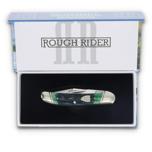 Rough Rider Tiny Copperhead Taschenmesser - 5 Zoll Geschlossen, Roter Knochengriff, 2 Klingen, Neusilber-Beschläge