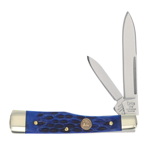 Hen & Rooster 2-Blade 3" Blue Pick Bone Trapper Folding Knife HRI162BLPB