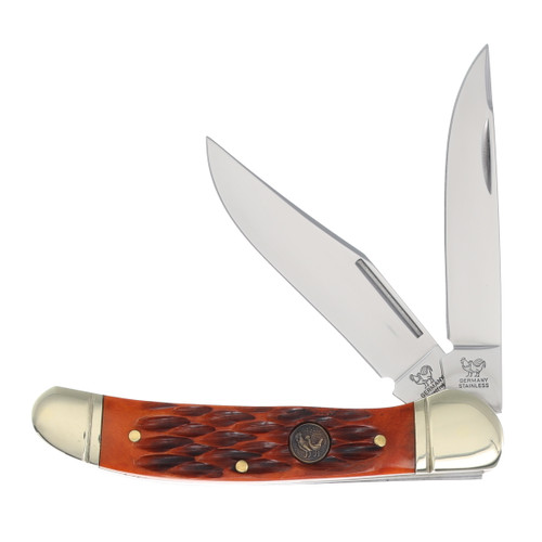 Hen & Rooster 2-Blade 3.75" Brown Pickbone Trapper Folding Knife