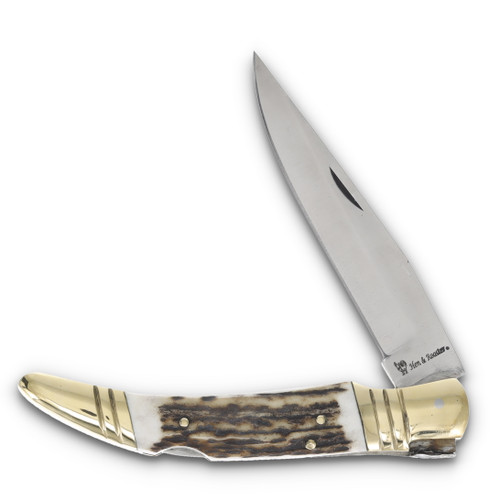 Hen & Rooster 5" Deer Stag Lockback Toothpick Folding Knife
