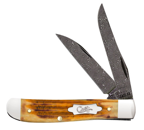Case Burnt Goldenrod Damascus Mini Trapper Folding Knife