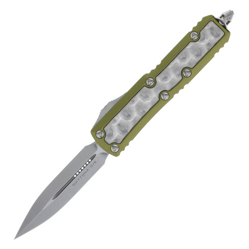 Microtech Daytona Signature Series Out-the-Front Automatic Knife (Stonewash D/E | Olive with Brute Titanium Inlay)