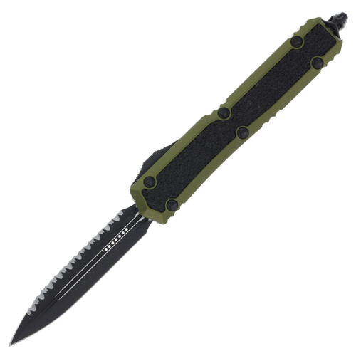 Microtech Makora Signature Series Out-the-Front Automatic Knife (Serrated Black D/E | Olive Drab Green)