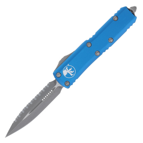 Microtech UTX-85 Out-the-Front Automatic Knife (Serrated Apocalyptic D/E | Blue)
