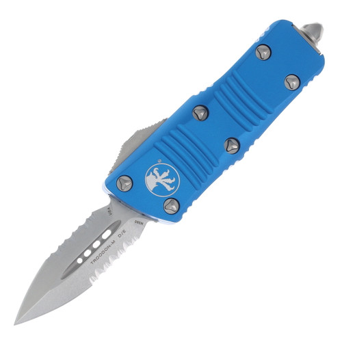 Microtech Mini Troodon Out-the-Front Automatic Knife (Partially Serrated Stonewash D/E | Blue)