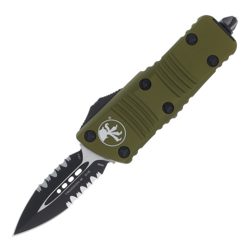 Microtech Mini Troodon Out-the-Front Automatic Knife (Partially Serrated Black D/E | OD Green)