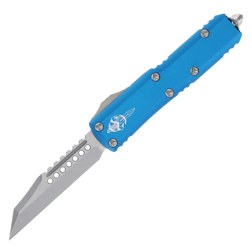 Microtech UTX-85 Signature Series Out-the-Front Automatic Knife (Stonewash Warhound | Blue)