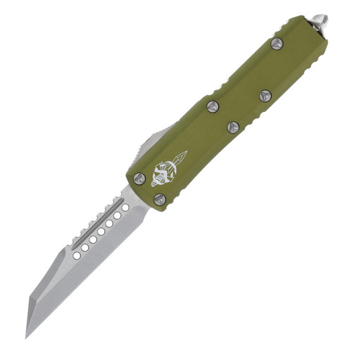 Microtech UTX-85 Signature Series Out-the-Front Automatic Knife (Stonewash Warhound | OD Green)