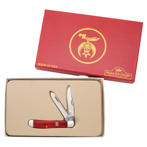 Bear & Son Red Smooth Bone Shriners Trapper Folding Knife BRS607S