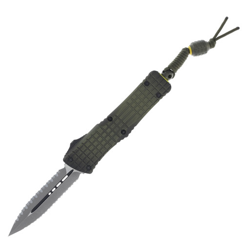 Microtech Combat Troodon Frag Grenade Green 3.81in Serrated Dagger