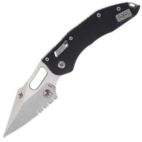 Microtech Stitch RAM-LOK Black Half Serrated Stonewash Drop Point