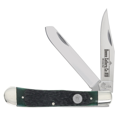Queen Cutlery Green Jigged Bone Trapper 4.13" Closed QGPSB54