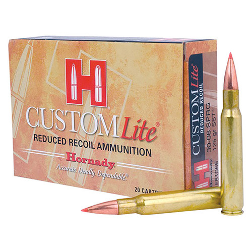 Hornady Custom Lite 30-06 Springfield Rifle Ammunition 20 Rounds Brass Centerfire 125 Grain SST 