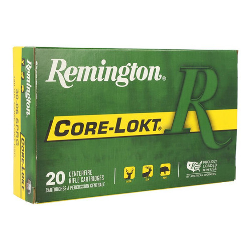 Remington Core-Lokt 30-06 Springfield Ammunition 180 Grain Brass Centerfire 20 Rounds Core-Lokt PSP