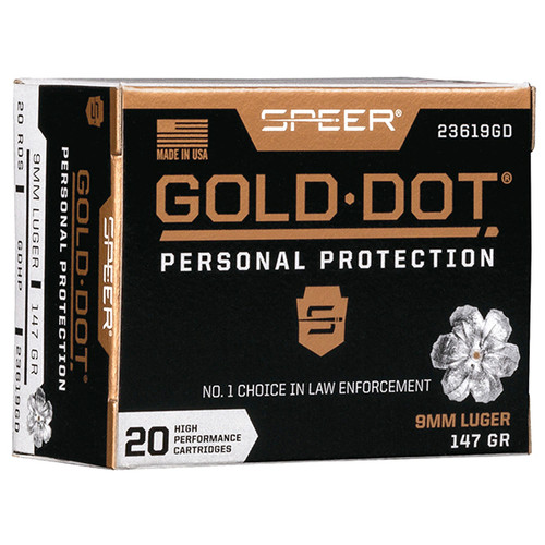 CCI Gold Dot Personal Protection 9mm Luger Handgun Ammunition 20 Rounds Brass Centerfire 147 Grain JHP