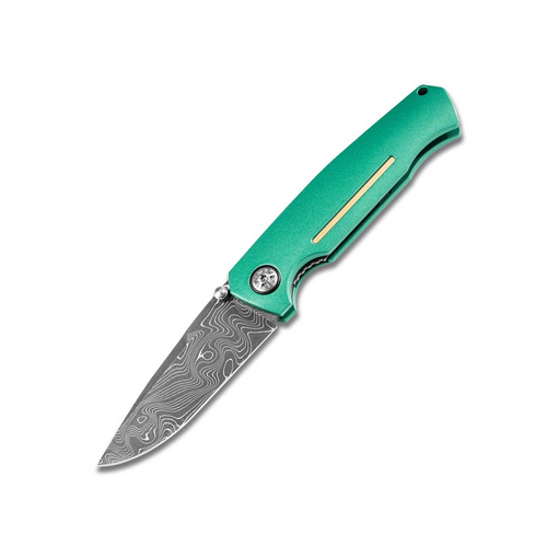 Boker 1969 Mach-1 Damast Jade 3.23 Inch Plain Damascus Drop Point 1