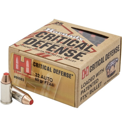 Hornady Critical Defense .32 ACP 60gr FTX JHP Brass Handgun Ammo 25Rds