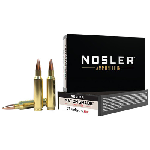 Nosler Match Grade 22 Nosler 20 Rounds Brass Centerfire Rifle Ammunition 77 Grain Custom Competition Hollow Point BT
