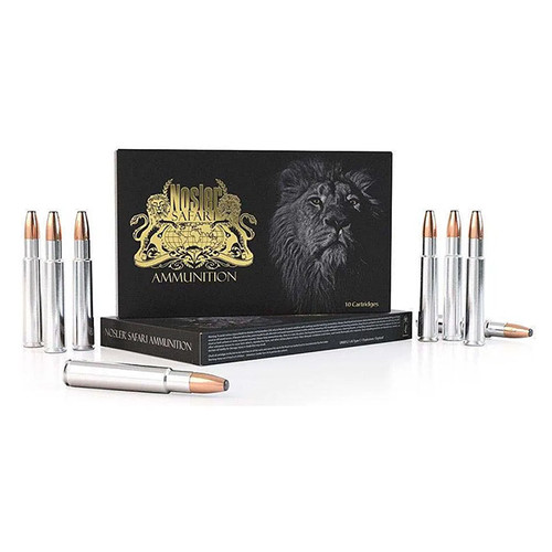 Nosler Safari 450 Rigby Rifle Ammunition 10 Rounds Nickel Plated Brass Centerfire 500 Grain Nosler Partition JSP  