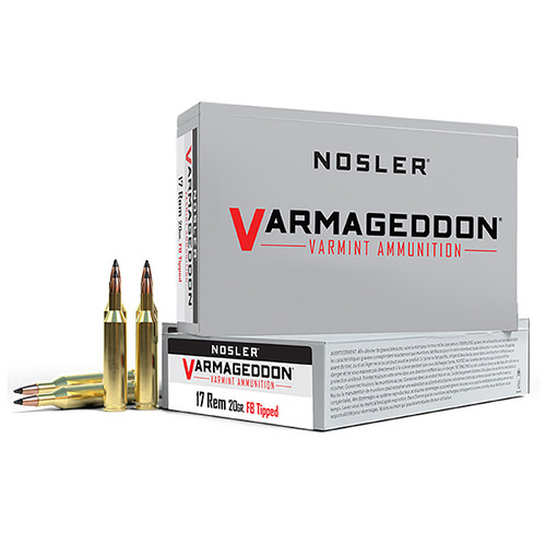 Nosler Varmageddon 17 Remington Rifle Ammunition 20 Rounds Brass Centerfire 20 Grain FBT 