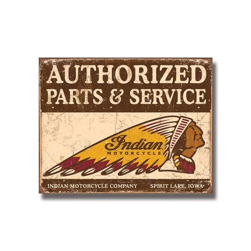 Indian Motorcycles Authorized Parts Tin Sign