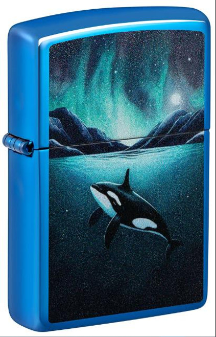 Zippo Killer Whale Orca Design High Polish Blue Lighter