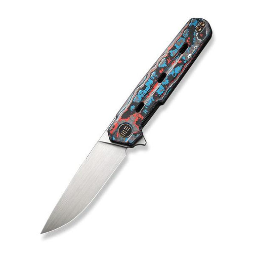 We Knife Co Navo Blue and Red Nebula 3.25 Inch Plain Satin Drop Point