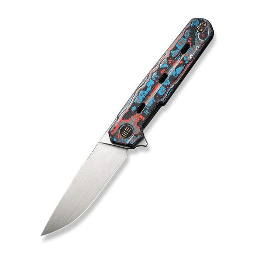 WE Knife Co Navo Blue and Red Nebula 3.25 Inch Plain Satin Drop Point