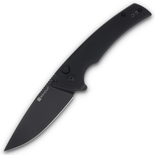 SENCUT Serene Folding Knife 3.48 Inch Plain Black Stonewash Drop Point Front Open