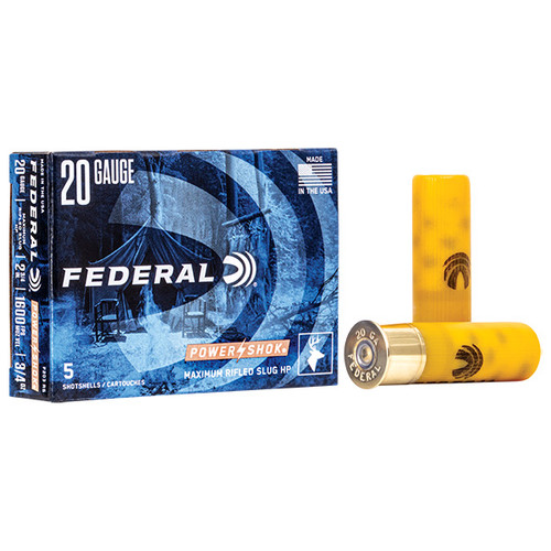 Federal Power-Shok 20 Gauge 2.75in Shotshell 5 Rounds MAX Dram 3/4oz 328 Grain Lead Rifled Slug HP