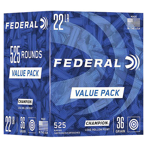 Federal Champion Training 22 LR Rimfire Ammunition 525 Rounds Value Pack Brass Rimfire 36 Grain Champion Lead HP 