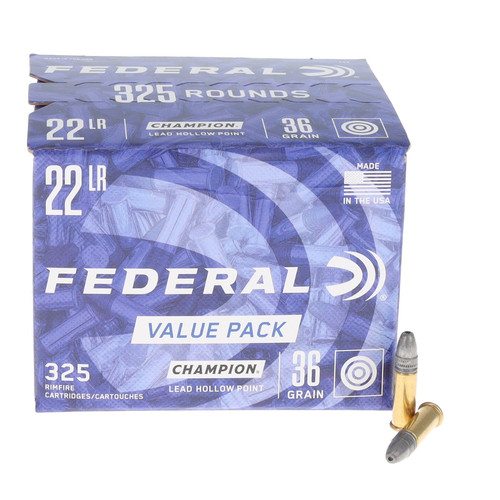 Federal Champion 22 LR Ammunition 36 Grain Brass 325 Rounds Lead HP