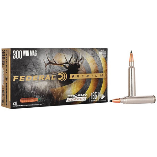 Federal Premium 300 Winchester Magnum Rifle Ammunition 20 Rounds Nickel Plated Brass 165 Grain Trophy Copper
