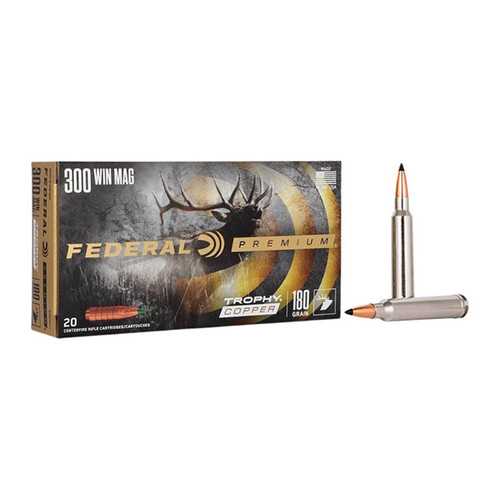 Federal Premium 300 Winchester Magnum Rifle Ammunition Nickel Plated Brass Centerfire 180 Grain Trophy Copper